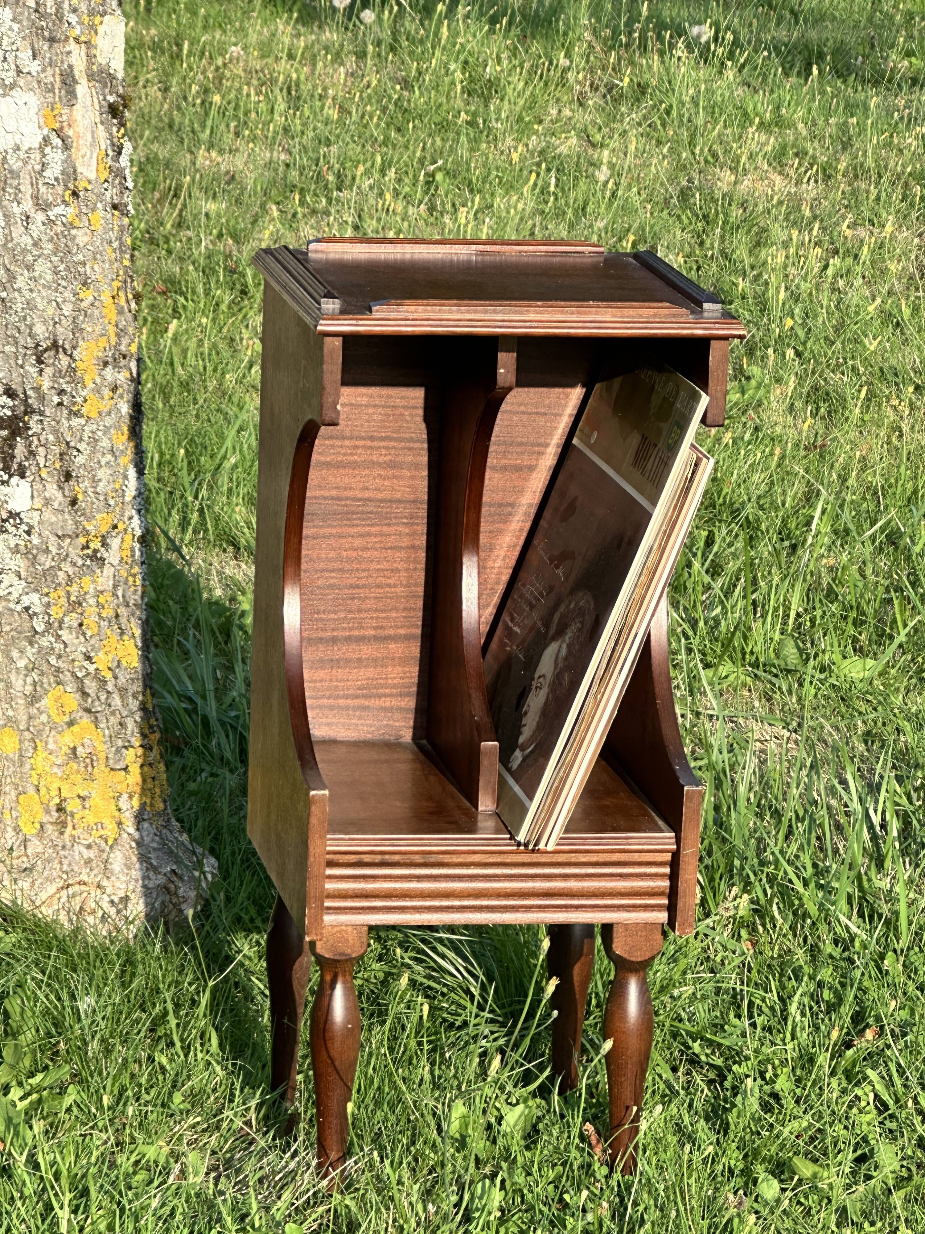 Vintage Dark Brown Wood Side Table - Vinyl Record Book Holder