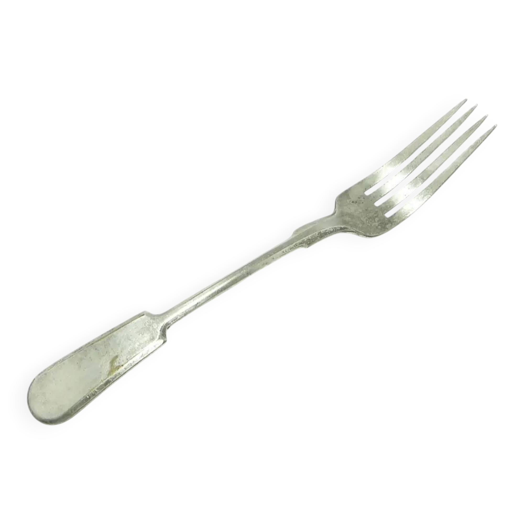 Art Deco dinner fork, silver-plated brass, Fraget, Poland, 1930s.