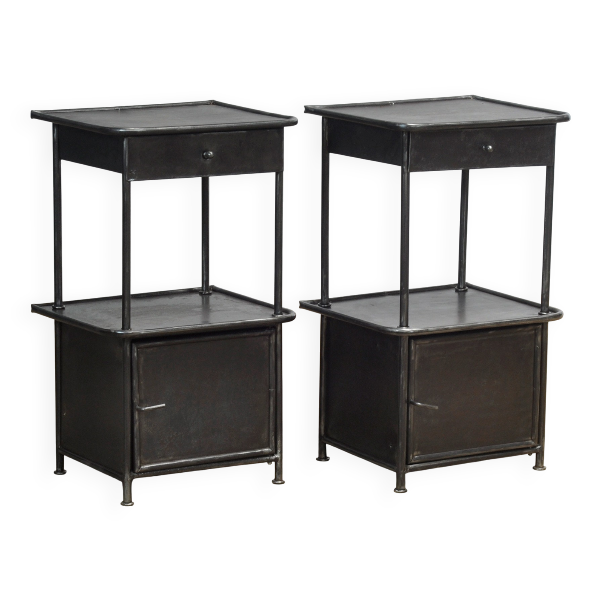 Set of iron bedside tables, 1910s
