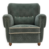 1960s, Danish armchair, light green furniture wool, oak wood legs.