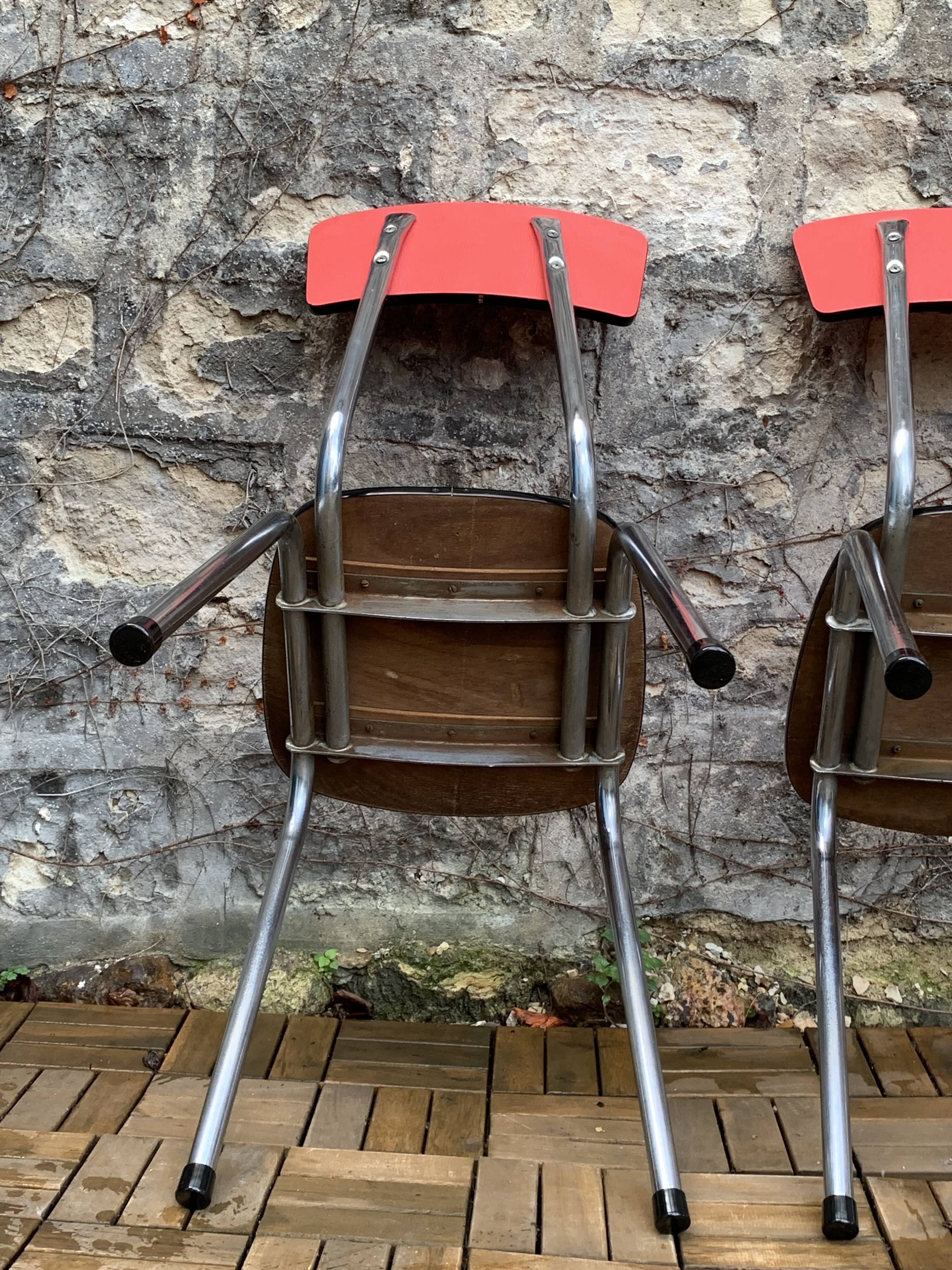 Pair of red Formica chairs Roc 1960