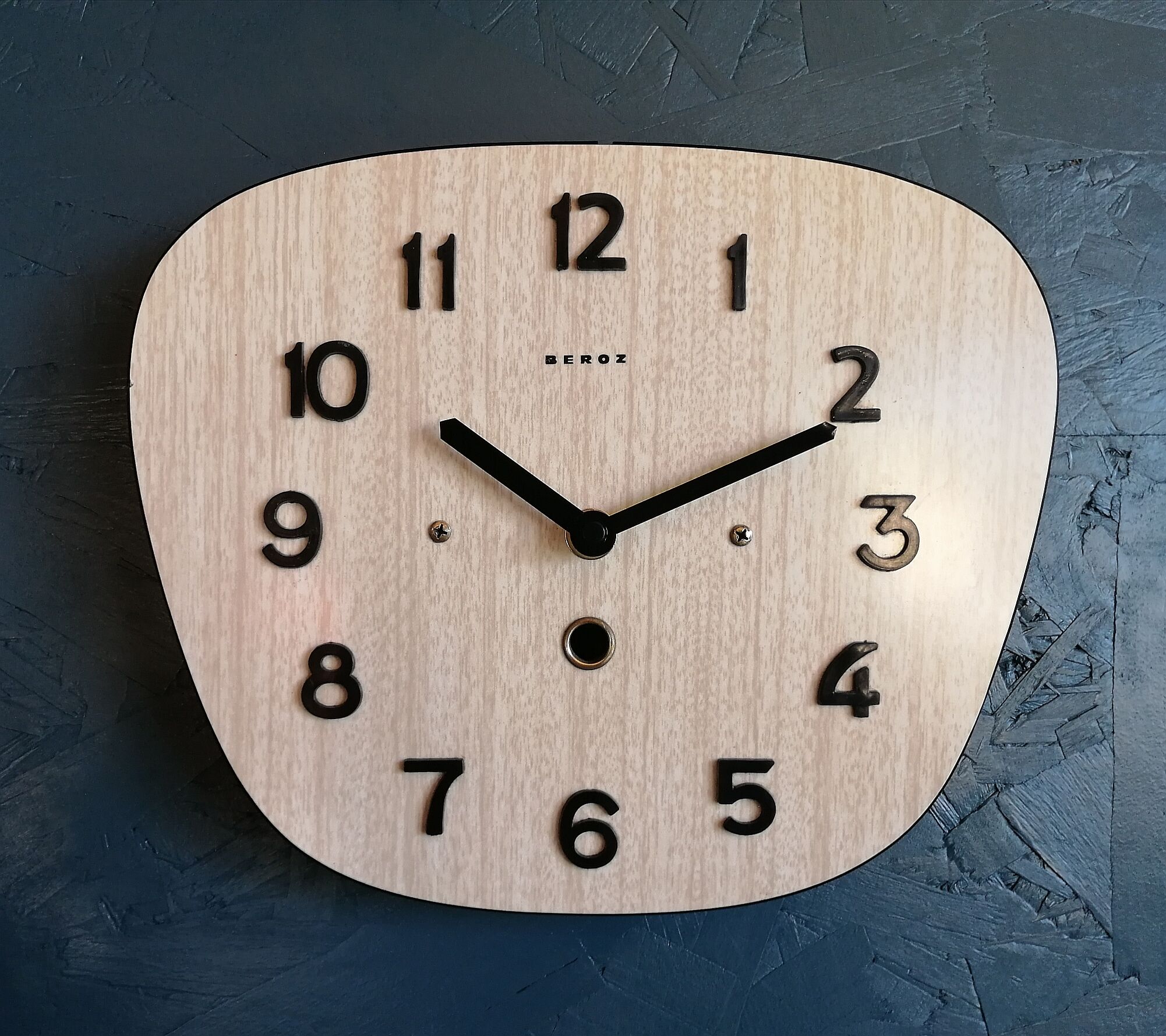 Vintage clock formica silent wall clock "Beroz beige wood"