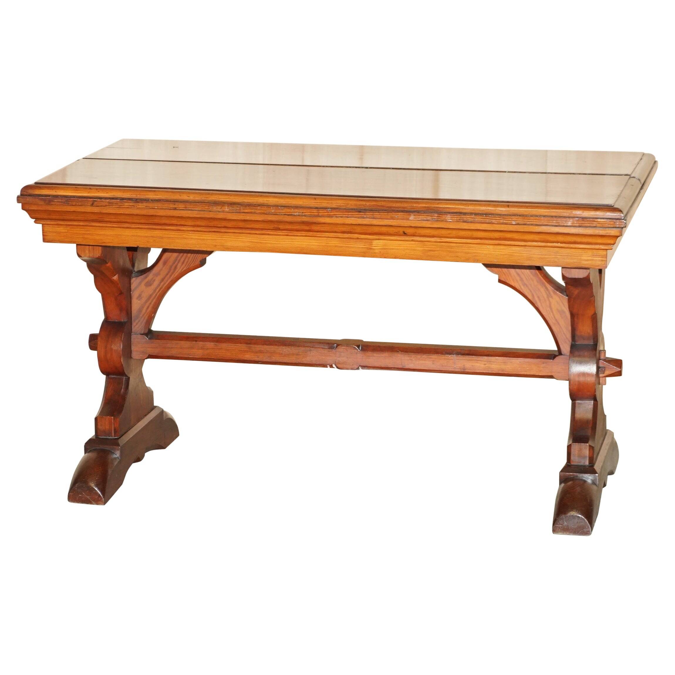 Victorian Gothic library table in antique oak