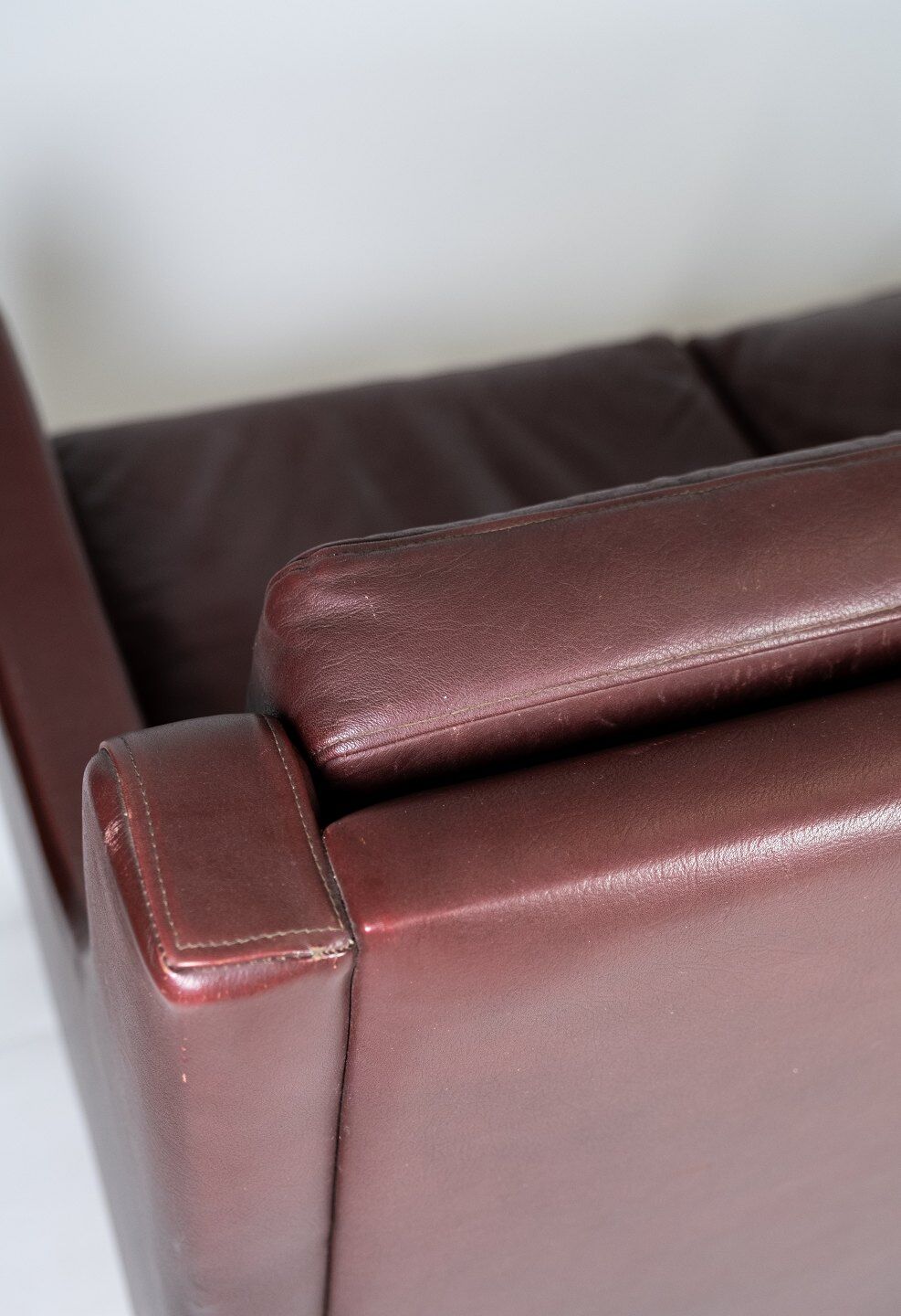 Three seater sofa, with red brown leather by Stouby Furniture from the 1960s