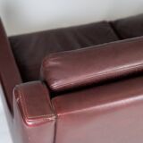 Three seater sofa, with red brown leather by Stouby Furniture from the 1960s