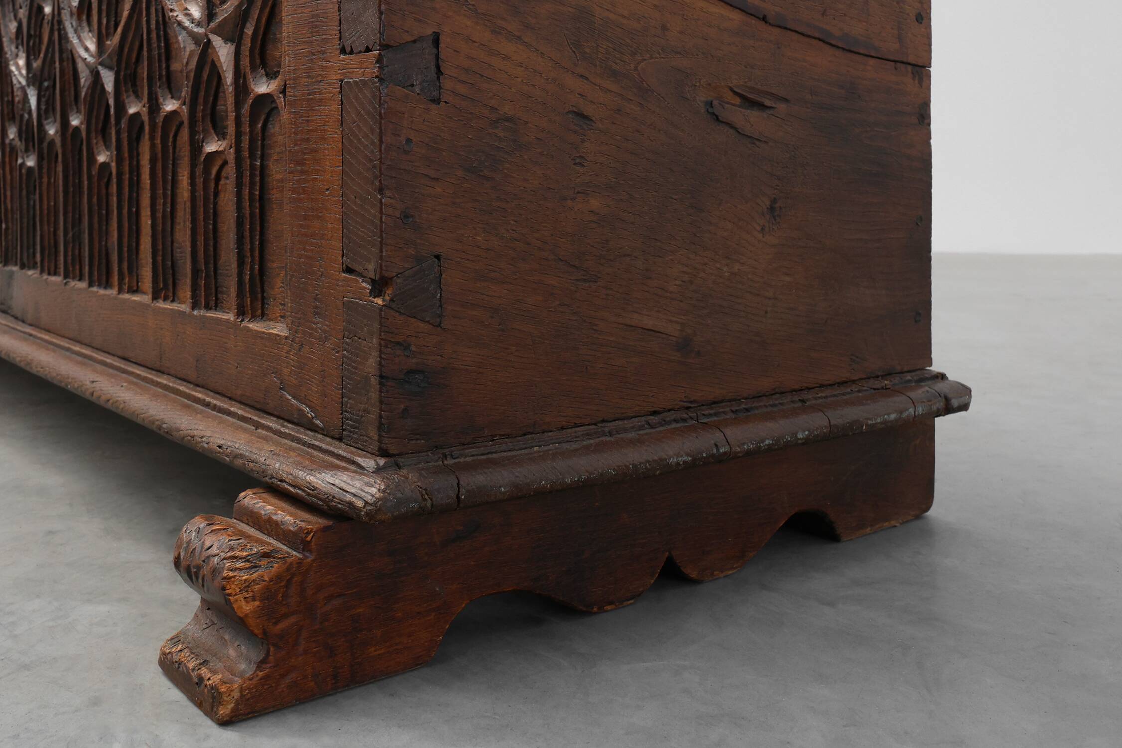 Rare Large Gothic 16th century carved solid oak chest, France