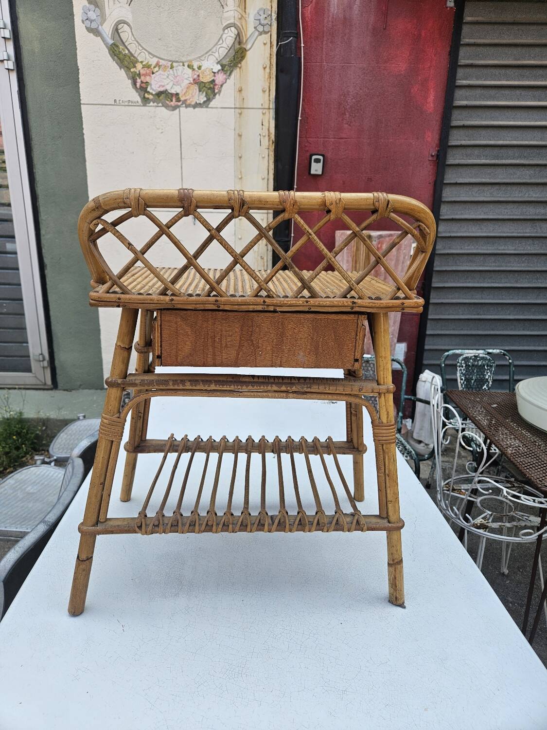 1960s rattan bedside table