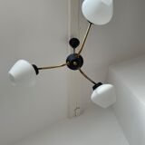 Vintage chandelier 3 fires in brass and opaline, circa 1960
