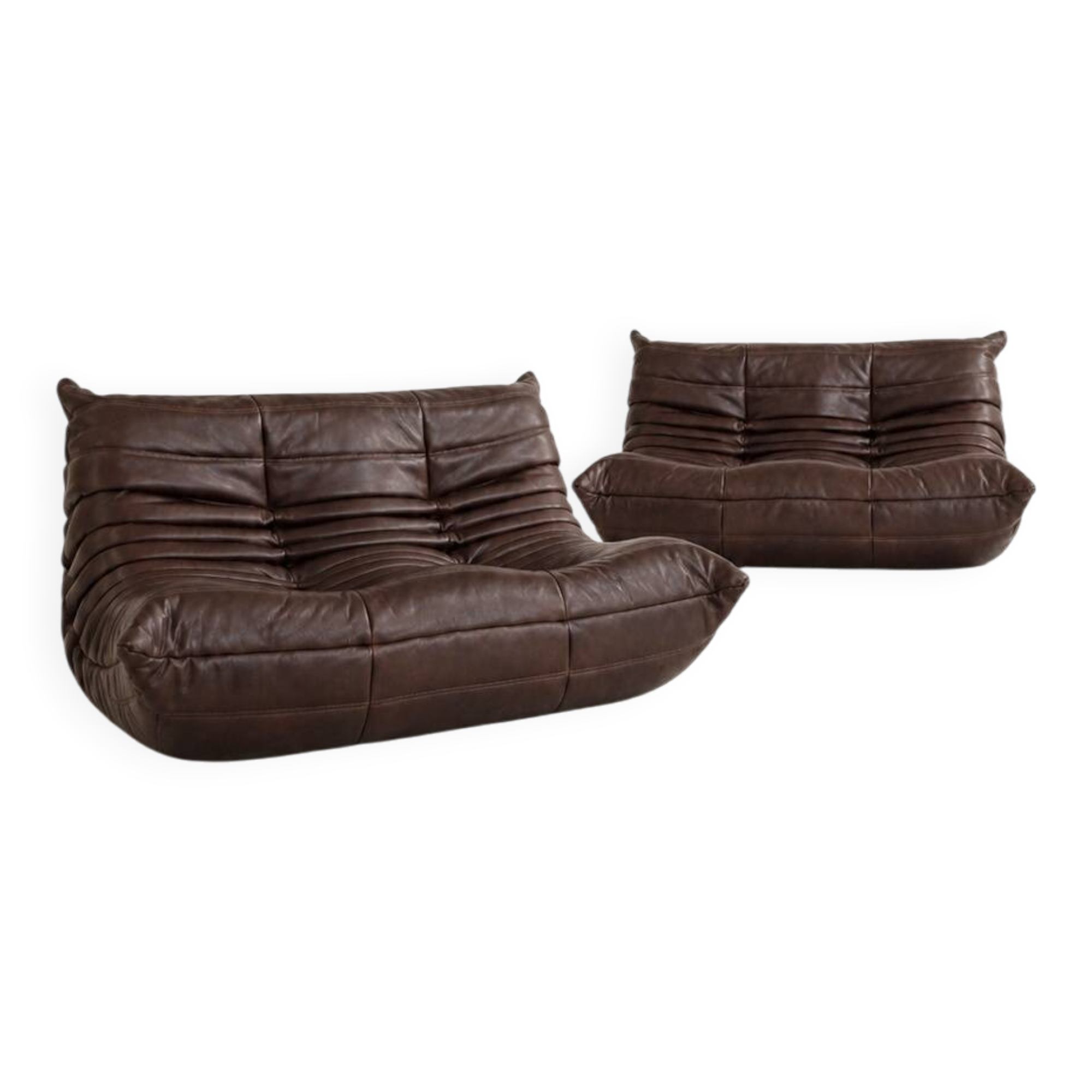 Set 2 canapés 2 places  michel ducaroy / ligne roset cuir marron