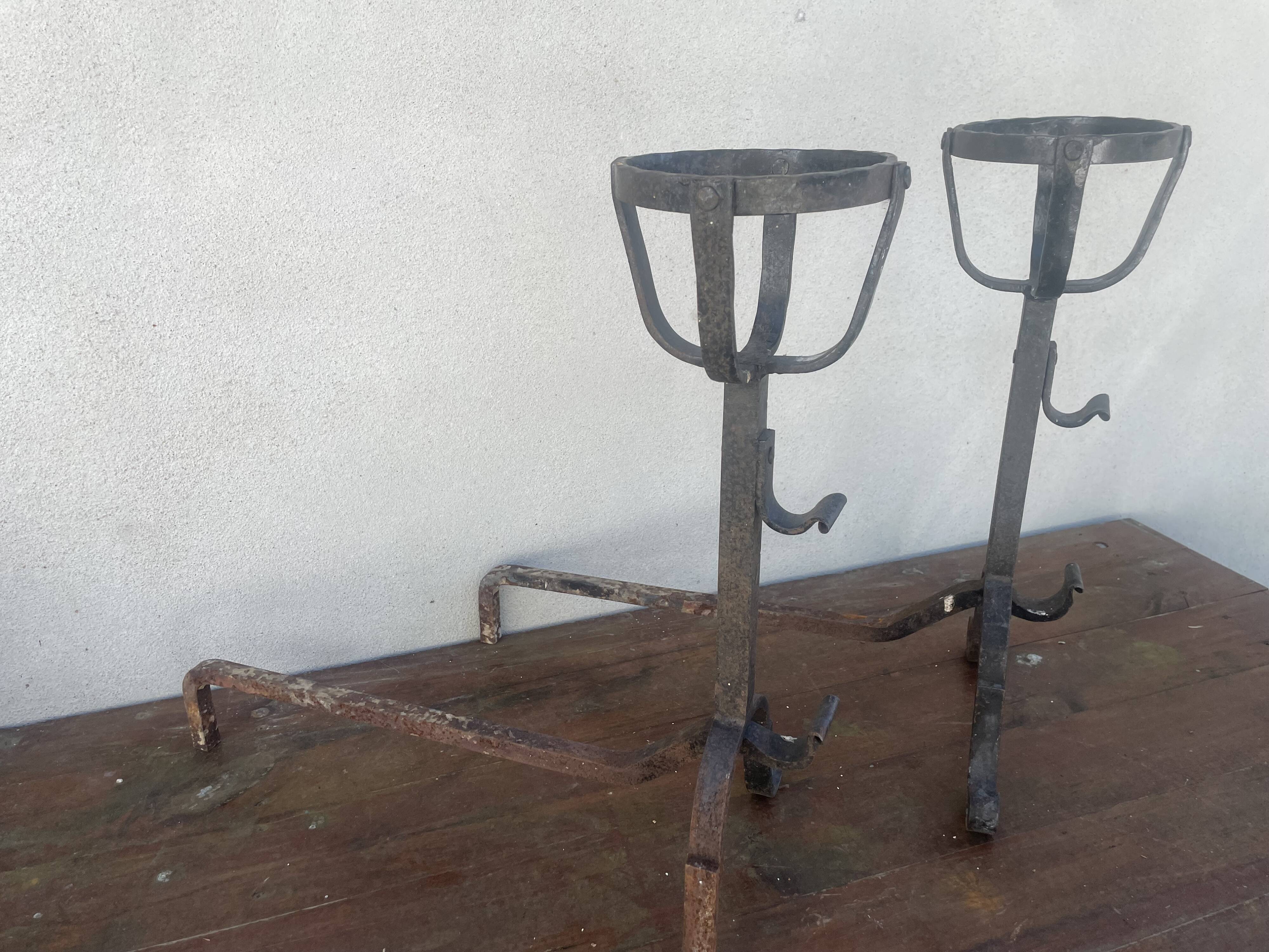 Pair of old landier wrought iron andirons