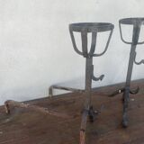 Paire de chenets anciens landier en fer forgé