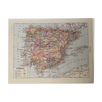 Lithographie carte de l'Espagne de 1928