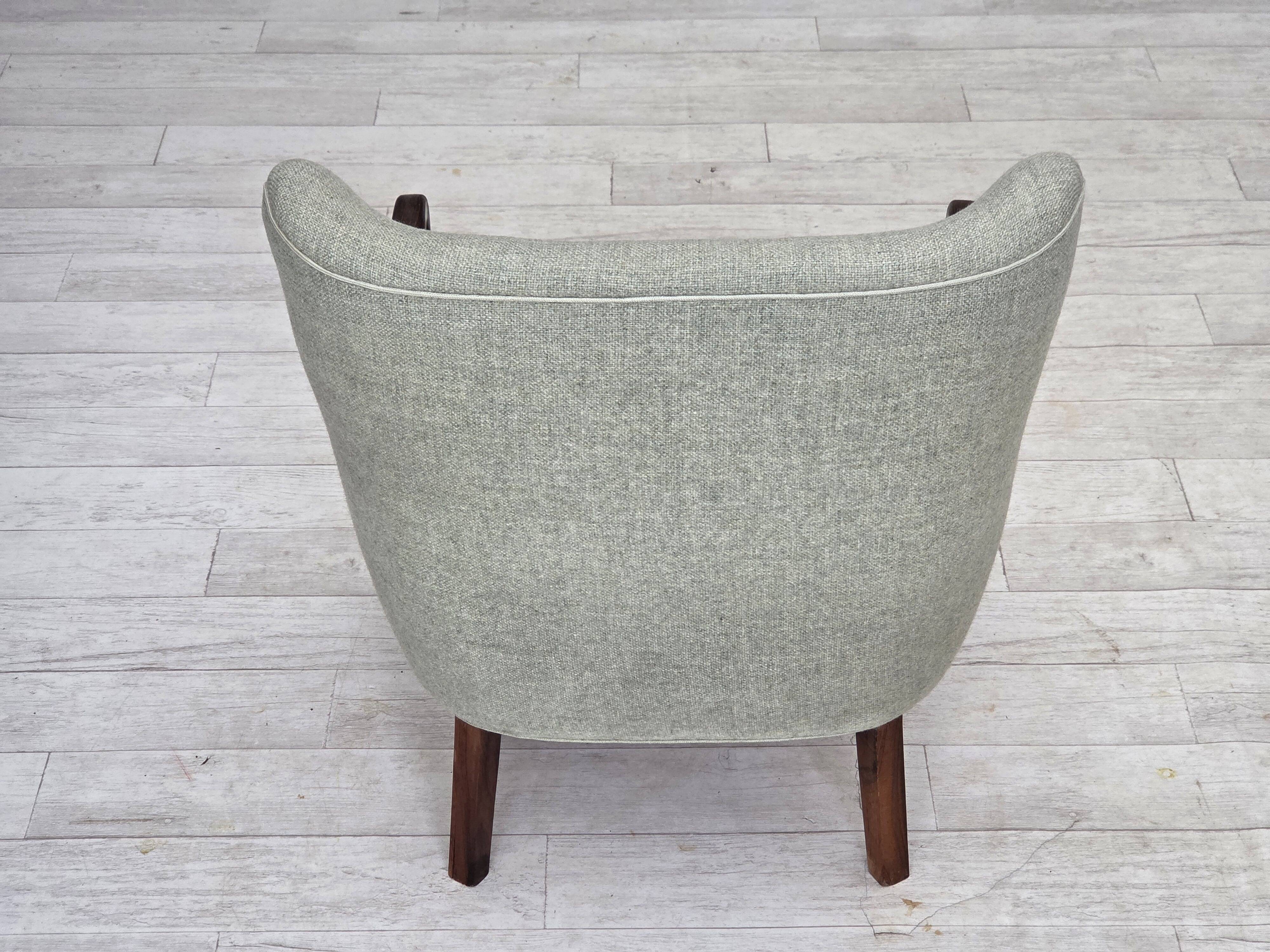 1960s, Danish armchair, original light grey furniture wool, teak wood.
