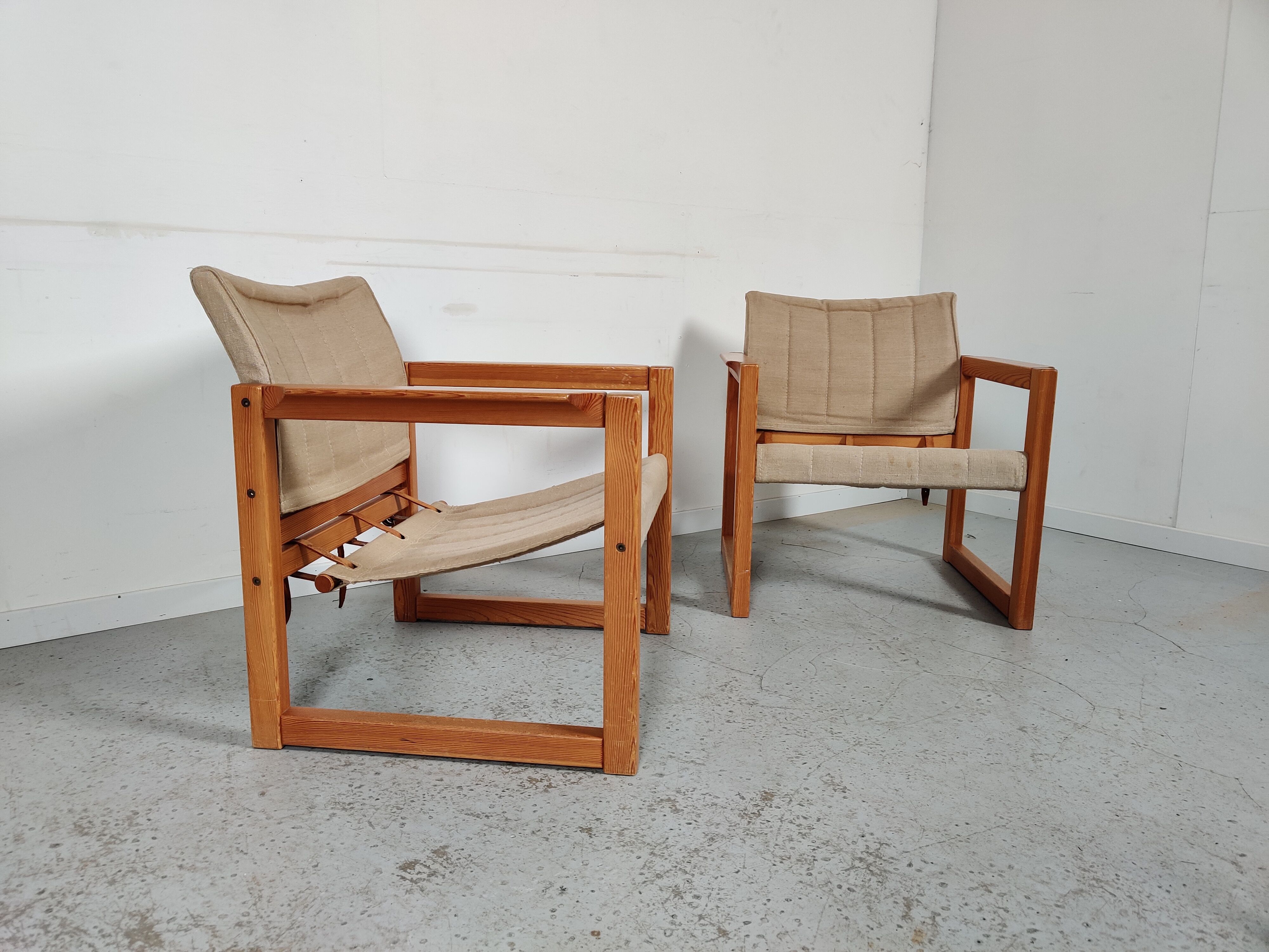 Pair of pine "safari" armchairs by Karin Mobring, 80s