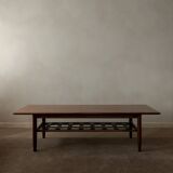 Vintage Rosewood Coffee Table Leather Magazine Shelf Topform Dutch MCM 1960