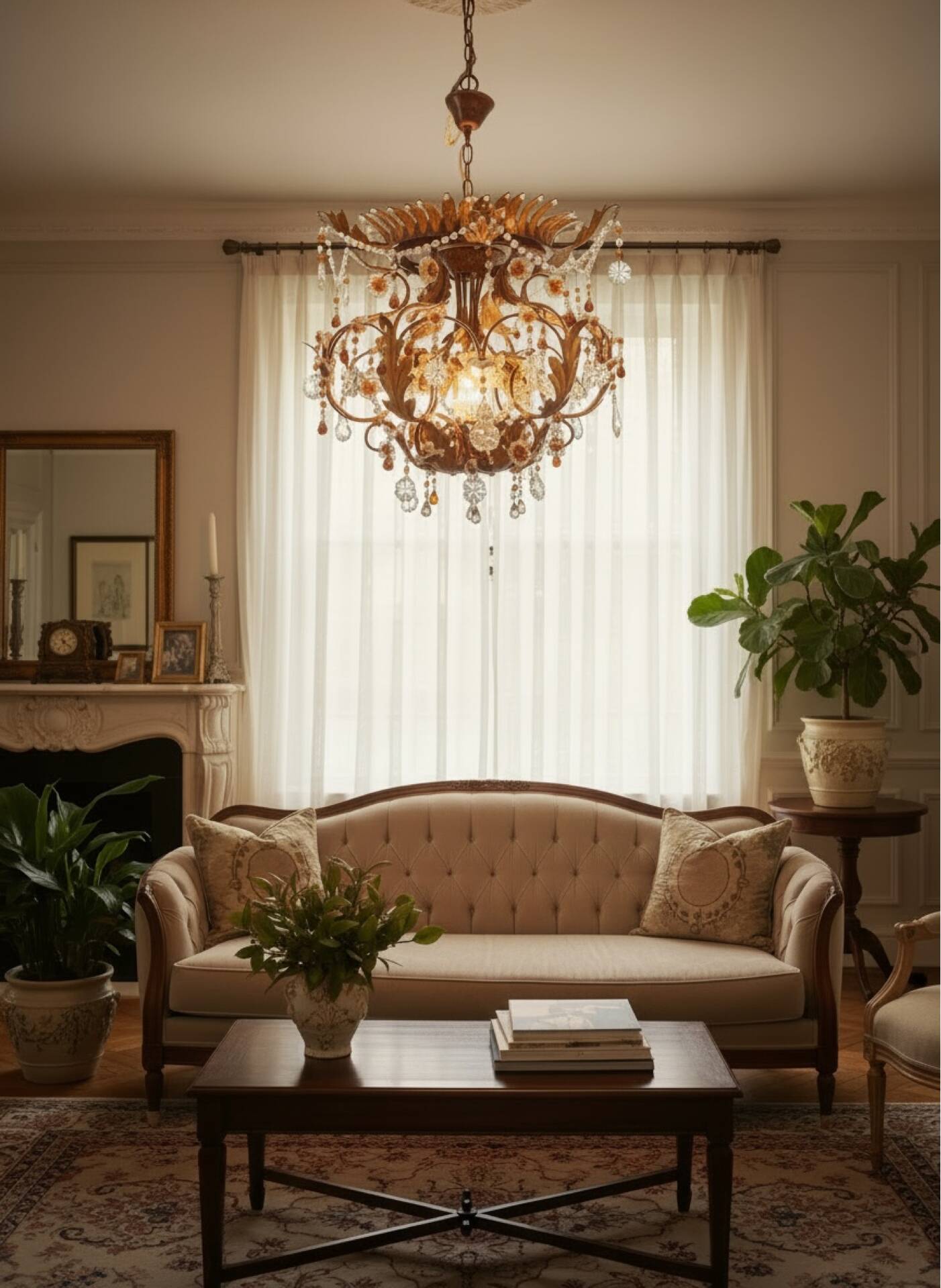 Italian Tole Murano Glass Chandelier 1960’s 