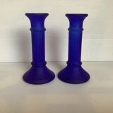 Pair of cobalt blue candle holders