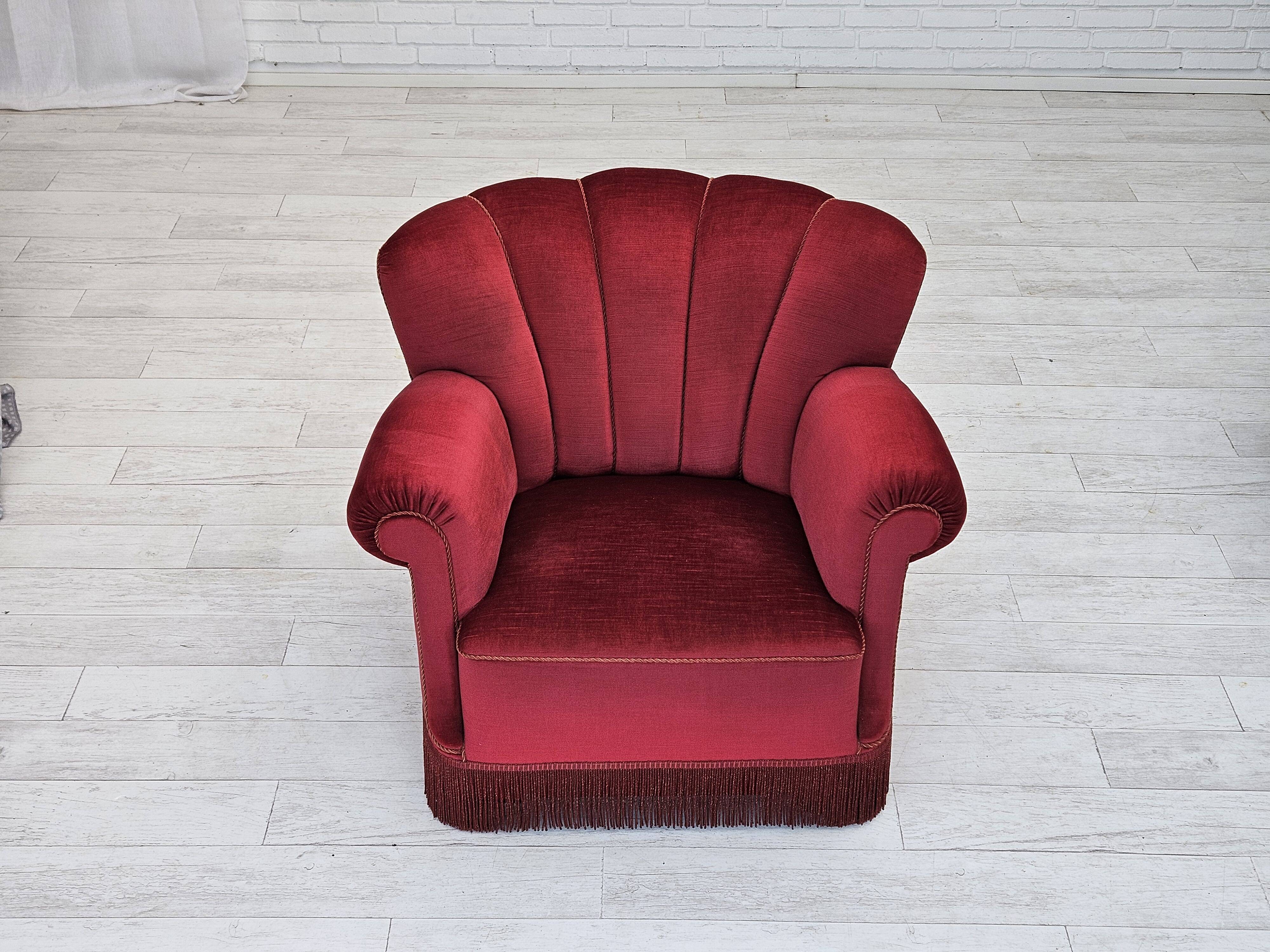 1960s, Danish relax armchair, original condition, red furniture velour.