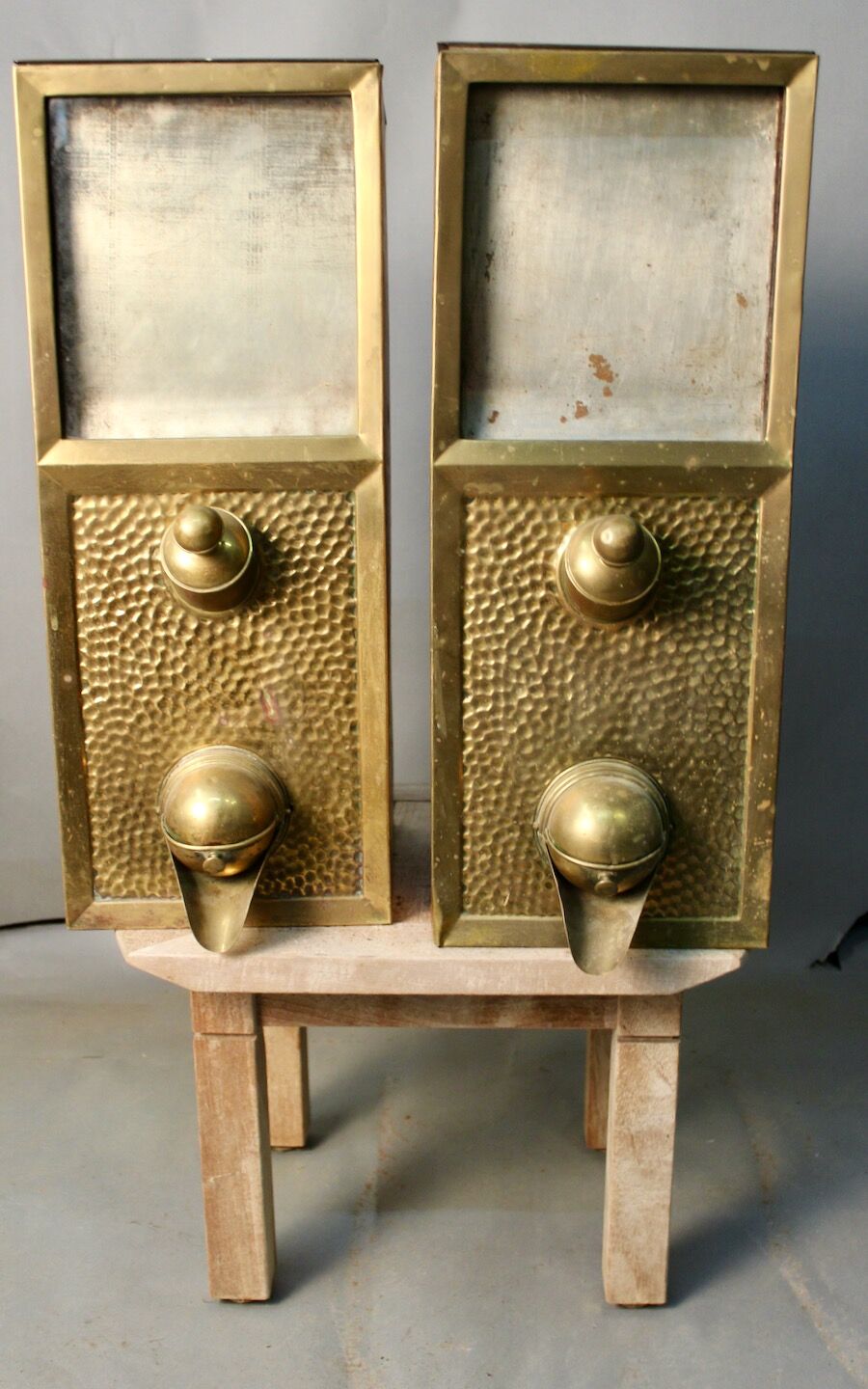 Pair of old coffee silos, coffee bean dispenser