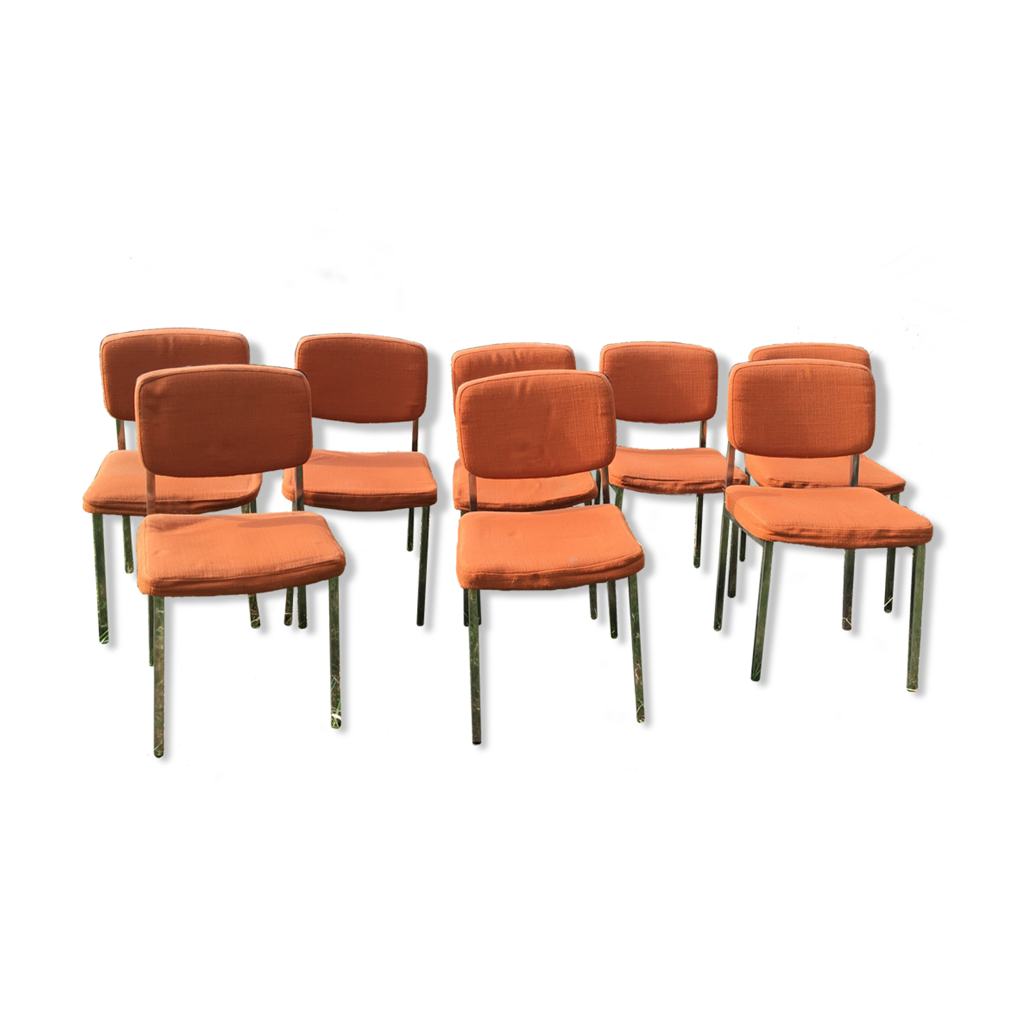 LOT of 8 chairs in orange fabric '70s very comfortable