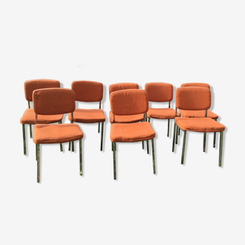 LOT of 8 chairs in orange fabric '70s very comfortable