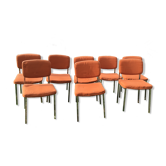 Lot de 8 chaises en tissu orange années '70