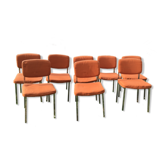 LOT of 8 chairs in orange fabric '70s very comfortable