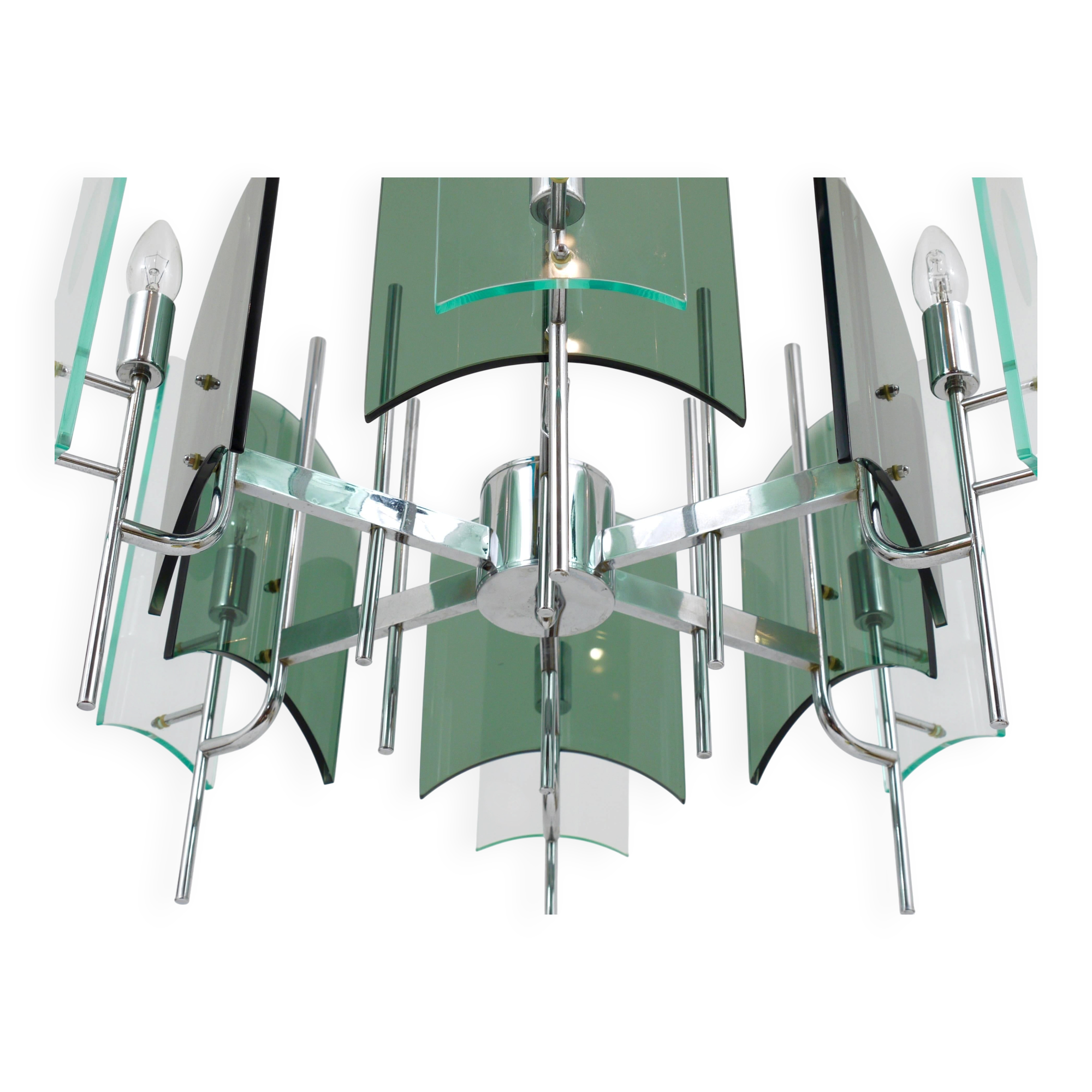 Large glass pendant lamp in Fontana Arte style, mid-century, Italy, 1960s.