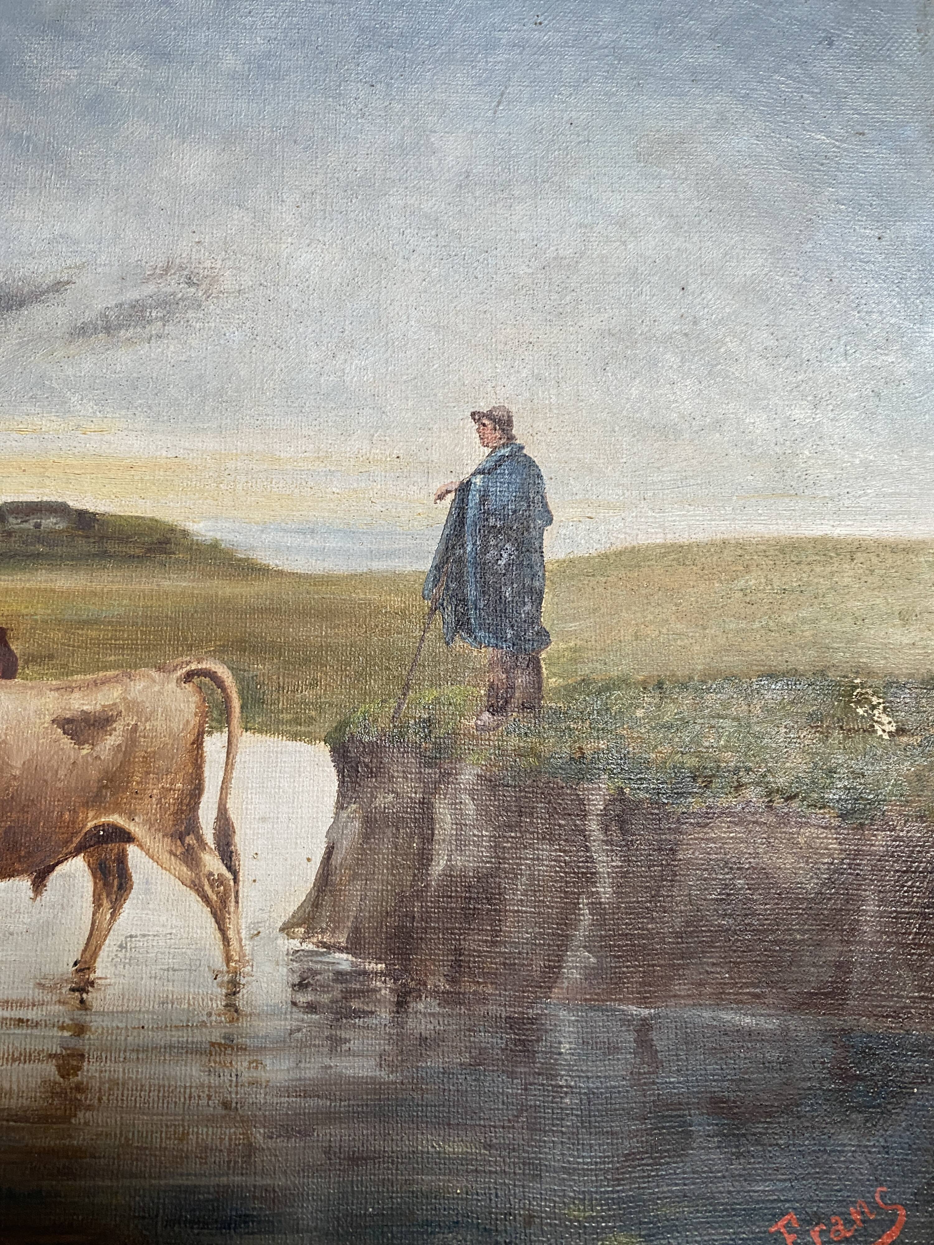 Painting Pastoral Scene at the River – French School, late 19th century