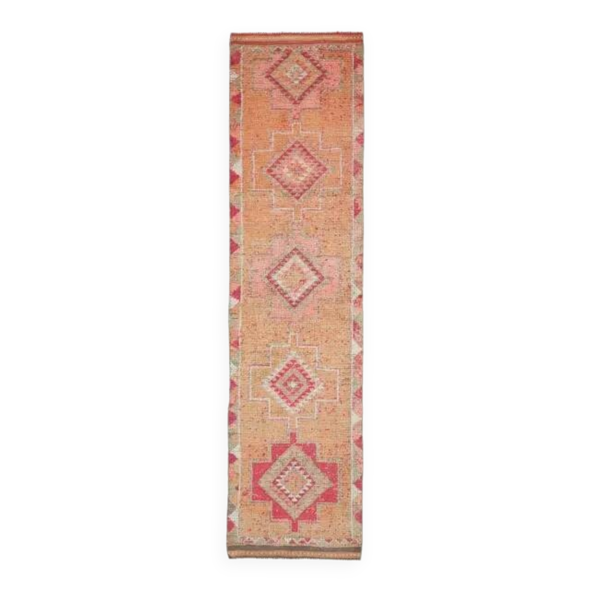 Tapis coureur vintage en laine et coton turc noué à la main orange 83x355