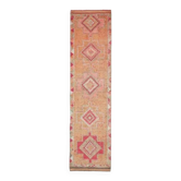 Vintage Turkish Hand-Knotted Wool Cotton Orange Runner Rug 83x355