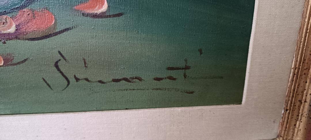 Large oil painting on canvas vase with flowers signed