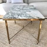 Coffee table in brass and green marble