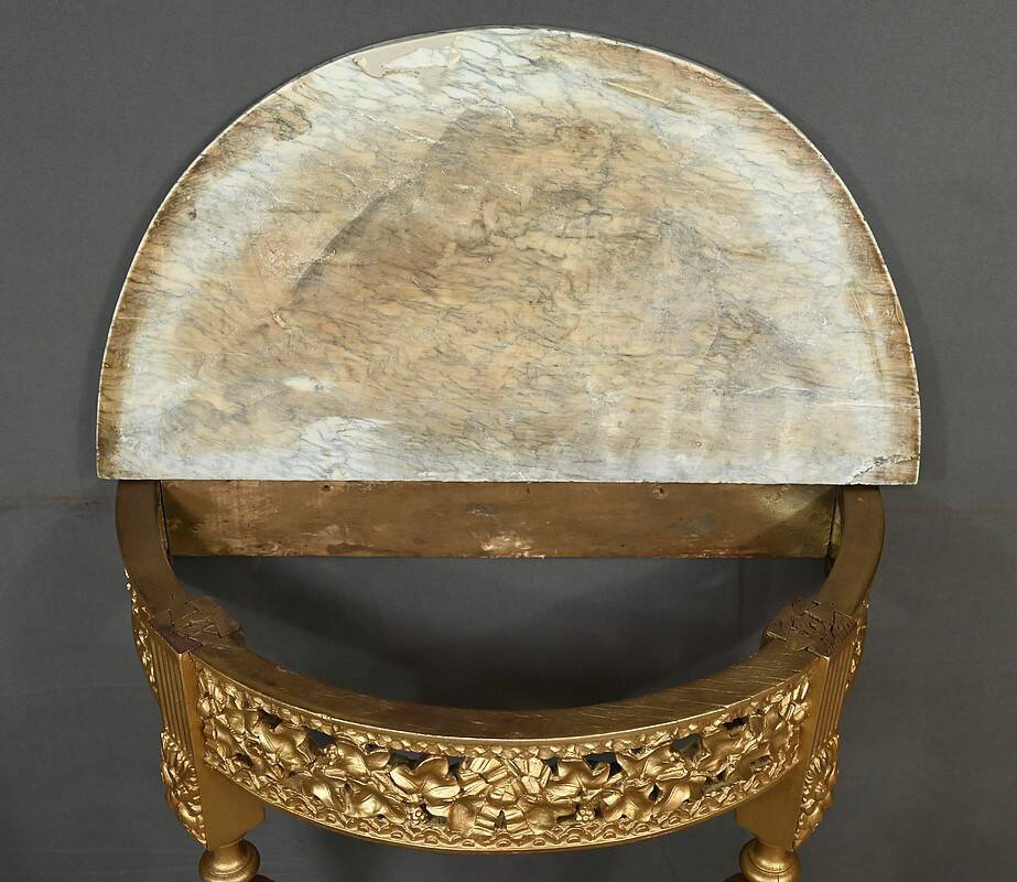 Small Half-Moon Console in Marble and Gilded Wood, Louis XVI Style – 20th Century