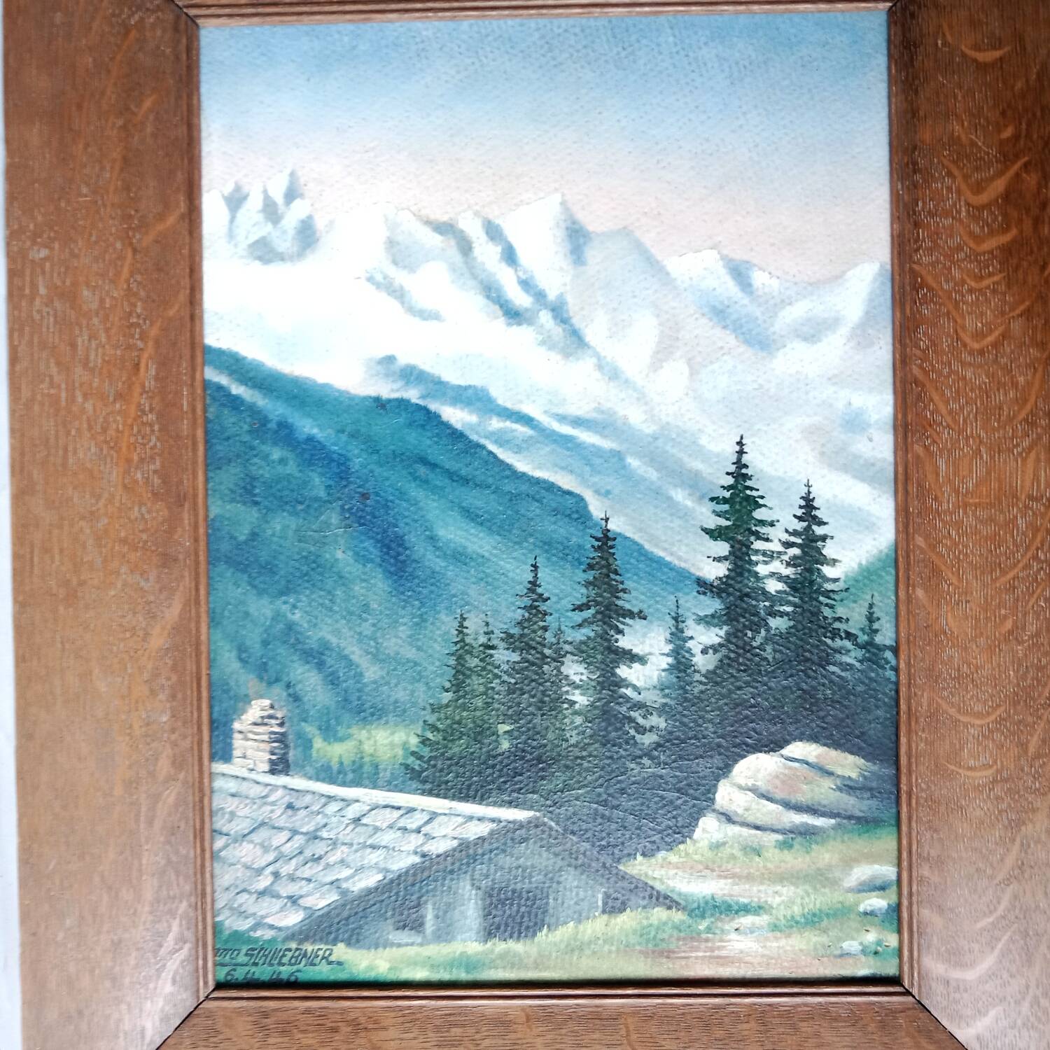 Mountain Landscape Painting from 1946 signed Frame