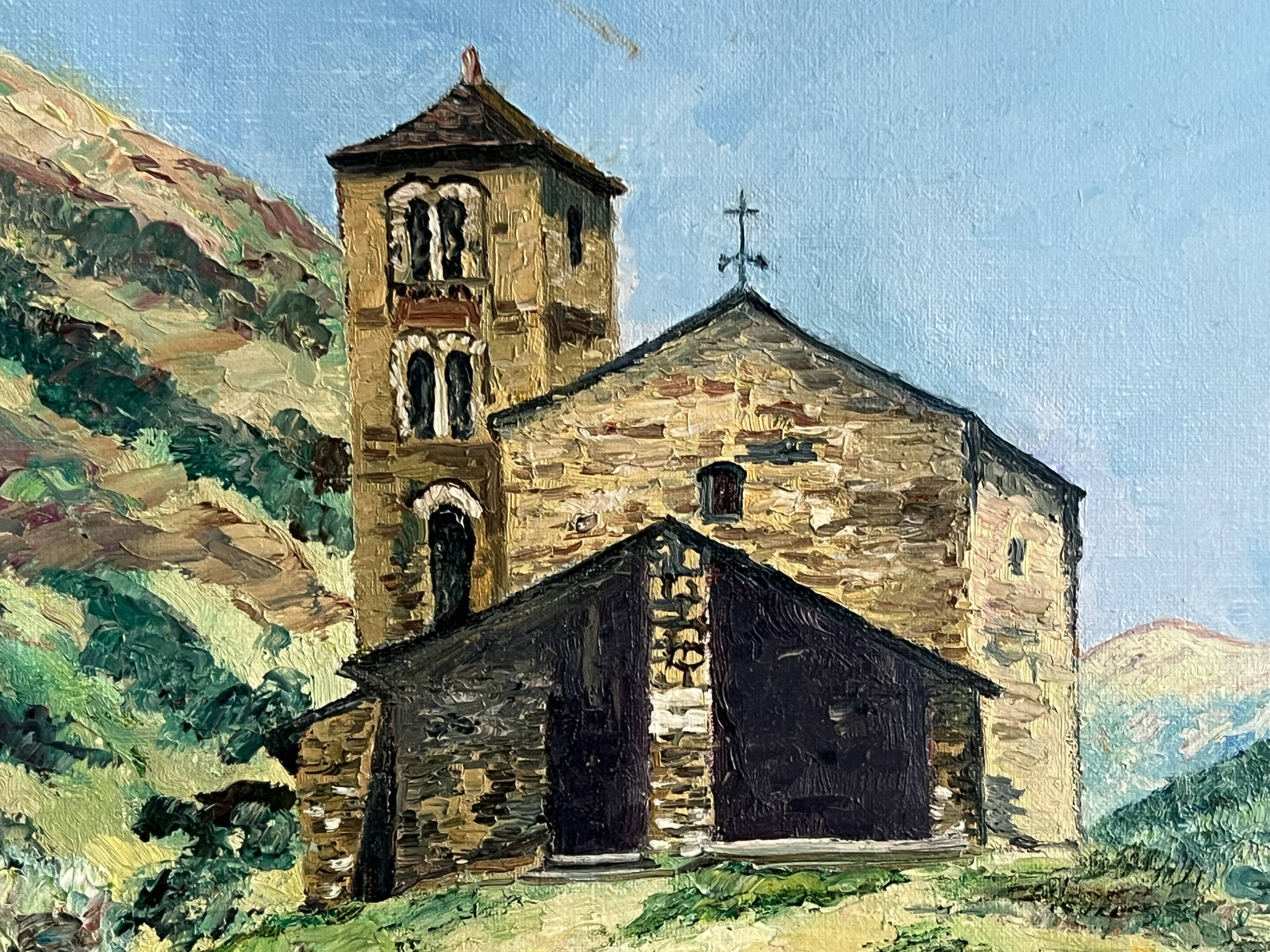 Francis Sachy "Church in Andorra" oil on canvas signed
