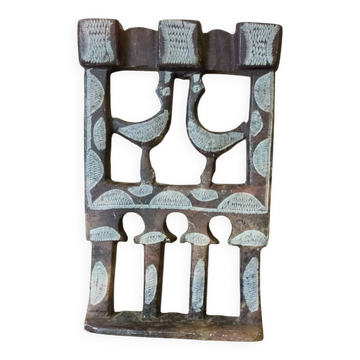 Three-branched stone candlestick adorned with birds, North Africa