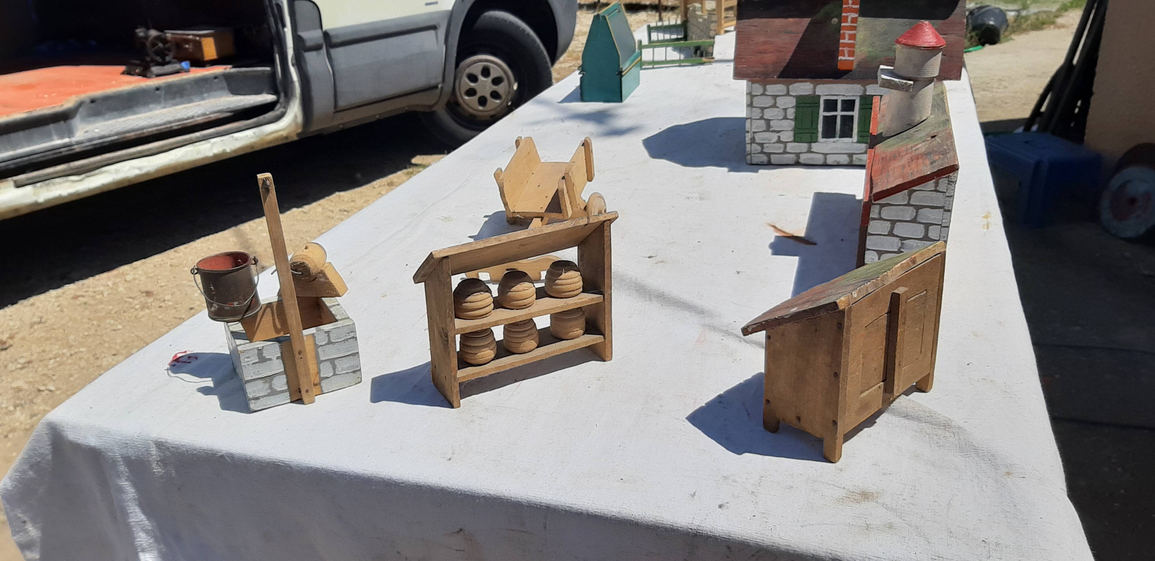 Set of old wooden toys from the farm