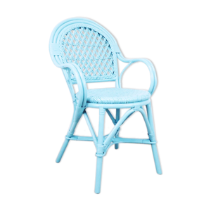 Fauteuil en rotin tressé bleu