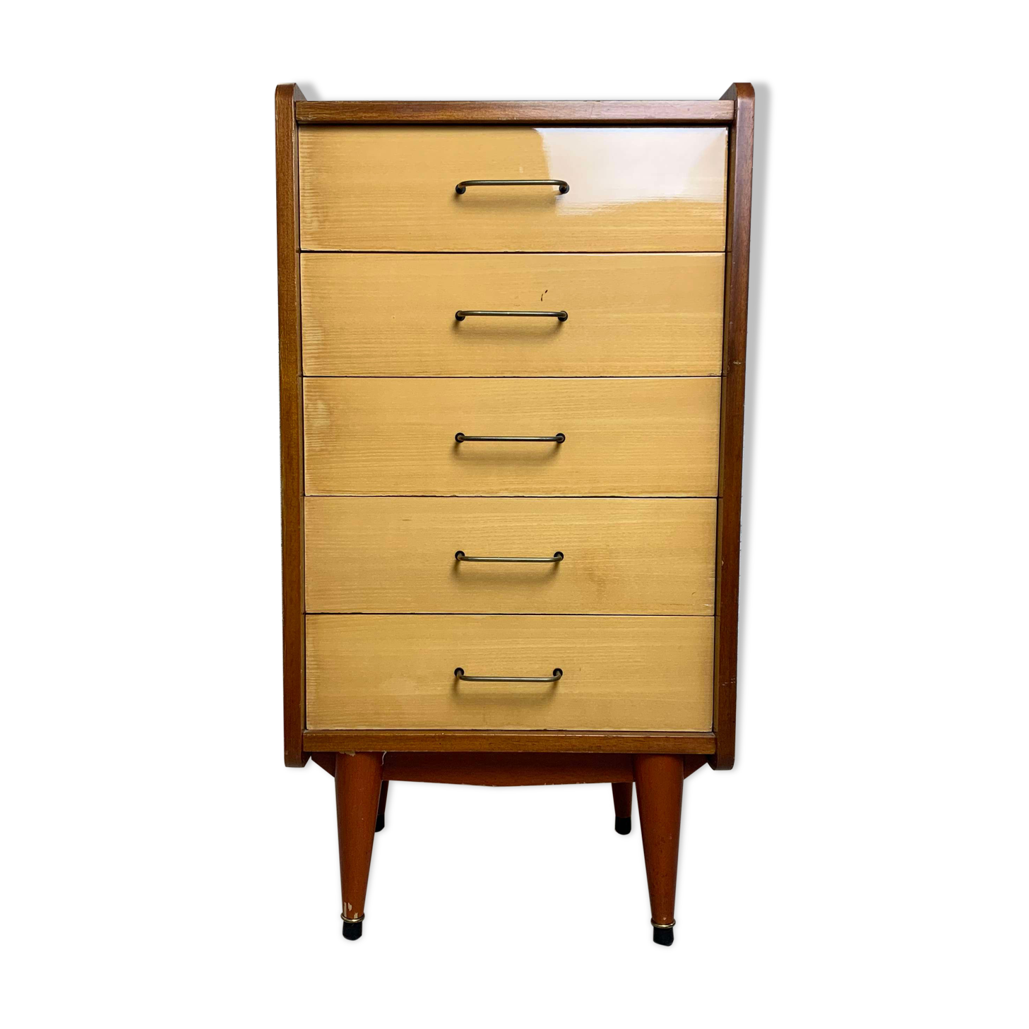 Chest of drawers 5 drawers vintage mahogany varnish, 60s