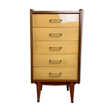 Chest of drawers 5 drawers vintage mahogany varnish, 60s