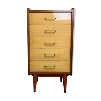 Chest of drawers 5 drawers vintage mahogany varnish, 60s