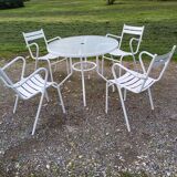 Garden Furniture Iron and Glass Table and 4 Tolix style Armchairs
