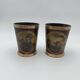 Pair of Painted Tin and Brass Planters, Decorated with Bucolic Landscapes,