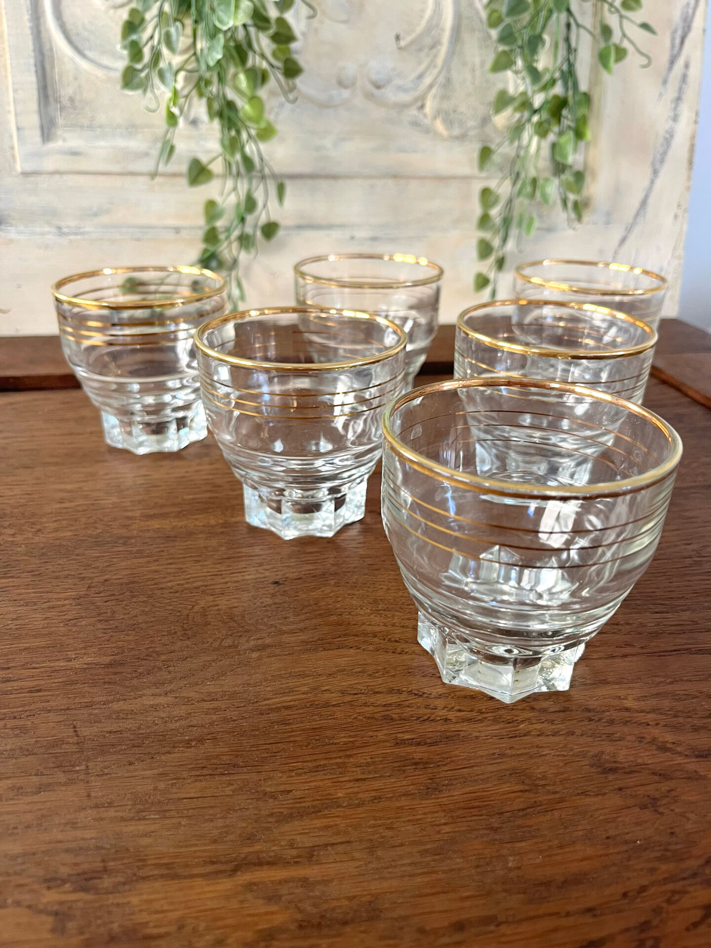 Verres en verre vintage avec bord doré, ensemble de 6