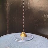 3 blue enameled sheet metal pendant lights