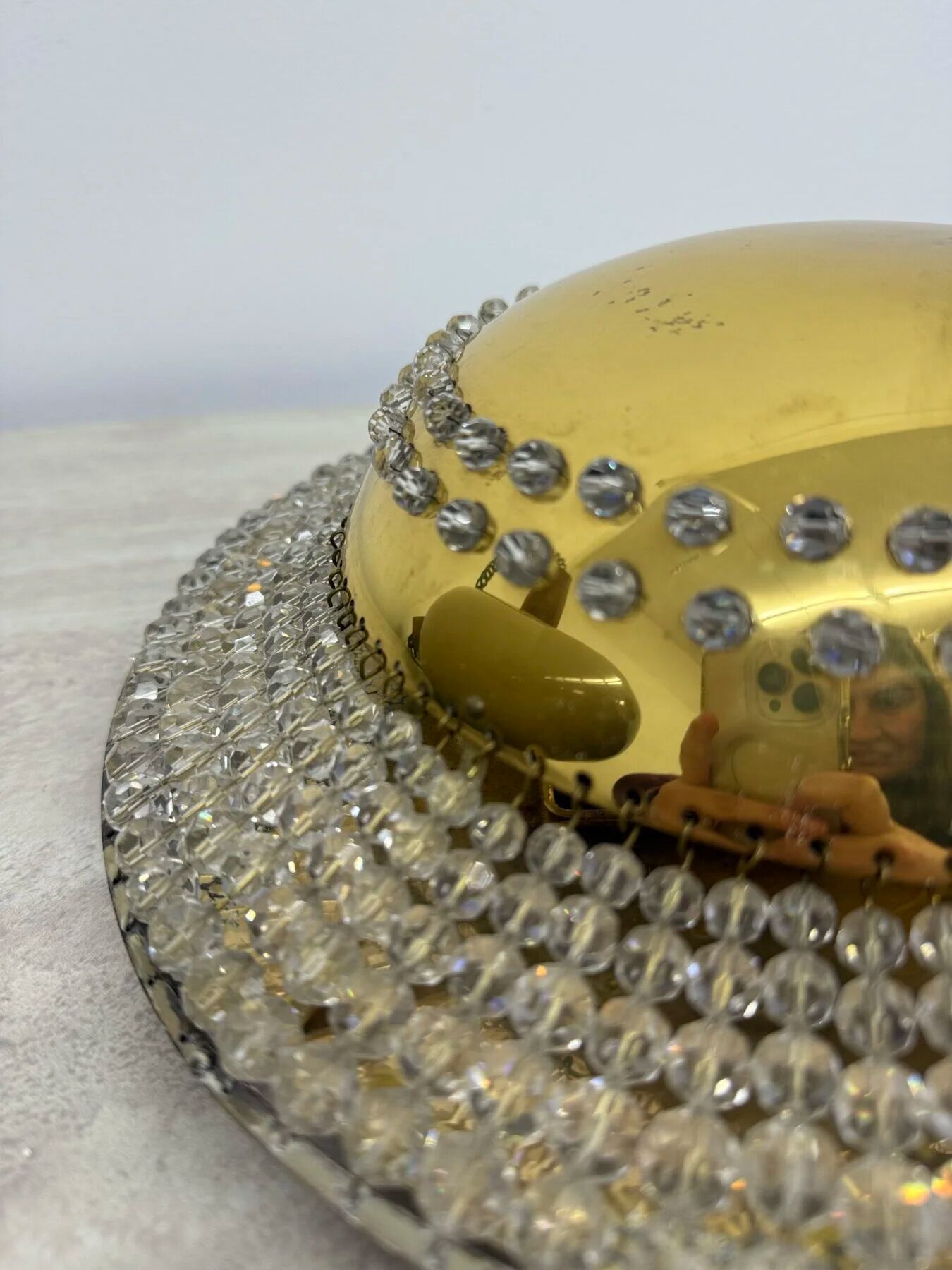 Unique modernist design crystal glass and brass wall light, Austria 1950s