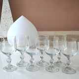 Set of 7 crystal stemmed glasses. Frosted wheat ear motifs. Art Deco