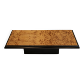 Grande table basse vintage en ronce de noyer et bois noir, années 1980