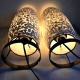 Paire de lampes de table- coquilles "argent" / blanc perle